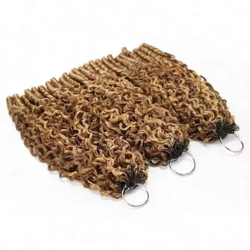 Miniatura 4 de Pre Looped Crochet Human Hair #4/27 Highlight Color Pre-Separated Burmese Curly with Spiral End Human Crochet Hair Feather Crochet Hair Extensions