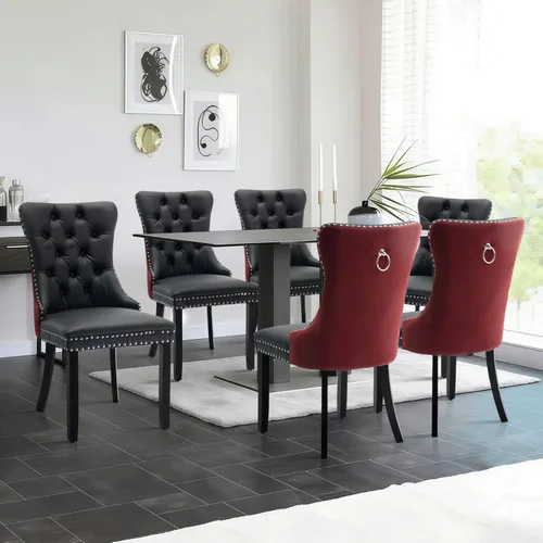 Miniatura 129 de Juego de 2 sillas de comedor de terciopelo tapizadas con ribete de cabeza de clavo y patas doradas chapadas en acero inoxidable para cocina