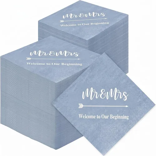Teling 400 Pcs Wedding Napkins for Reception, 3 Ply Mr Mrs Wedding Cocktail Napkins for Engagement Bridal Shower Party Supplies Beverage Dessert