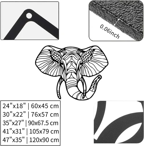 Miniatura 4 de Cadeali Arte de pared de cabeza de animal de elefante, arte moderno de pared de metal grande para sala de estar
