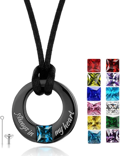 Miniatura 8 de YOUFENG Collares de urna de piedras natales para cenizas, urna redonda de cremación colgante para cenizas humanas, recuerdo conmemorativo, medallón