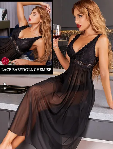 Miniatura 2 de Avidlove Lencería de encaje para mujer, camisón de malla con cuello en V