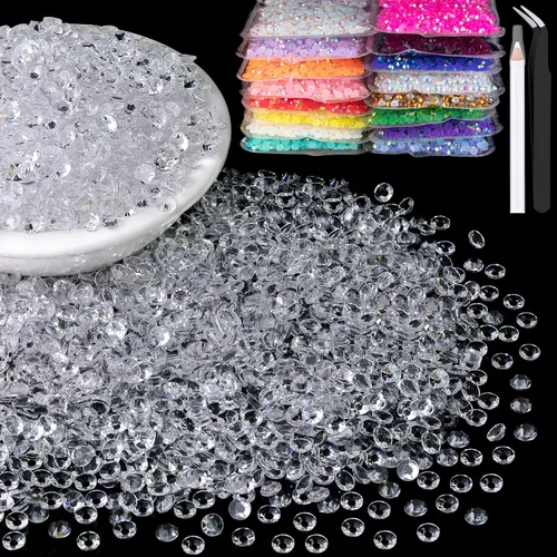 Miniatura 55 de 15000 diamantes de imitación de resina de 0.079 pulgadas a granel, diamantes de imitación de gelatina redondos negros con parte trasera plana, gemas