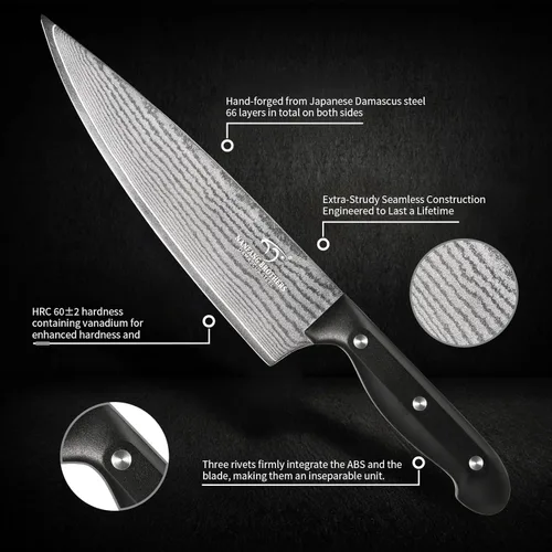 Miniatura 5 de NANFANG BROTHERS 9-Piece Damascus Kitchen Knife Set, 67-Layer VG10 Japanese Steel, Professional Chef Knives with Compact Wooden Block