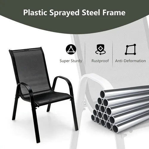 Miniatura 5 de Giantex Juego de 4 sillas de patio, sillas de comedor apilables para exteriores, capacidad de 330 libras, resistentes a todo tipo de clima, sillones