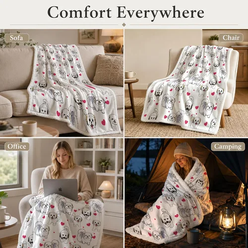 Miniatura 5 de BlessLiving Manta de sherpa con diseño de Shih Tzu - Manta súper suave, acogedora y cálida con corazones rojos, manta de felpa gruesa y mullida