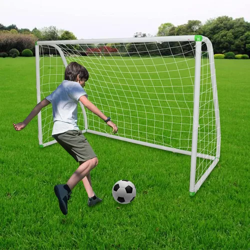 Portería de fútbol de 6'x4' para niños, red de fútbol portátil para el patio trasero con redes de alta resistencia, estacas de tierra, cierre en