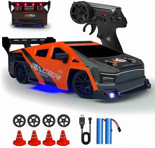 HTURCCOP 1:24 RC Cybercar, 2.4GHz RC Drift Cars con luz LED, juguetes de carreras para niños y niñas de 8 a 12 años, velocidad ajustable 15.5 mi/H,