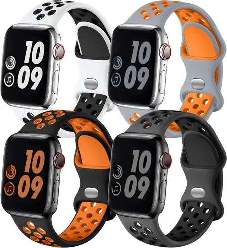 Miniatura 14 de Adorve 4 Pack Sport Bands Compatible with Apple Watch Bands for Men Women 49mm 46mm 45mm 44mm 42mm 41mm 40mm 38mm,Breathable Soft Silicone Strap for