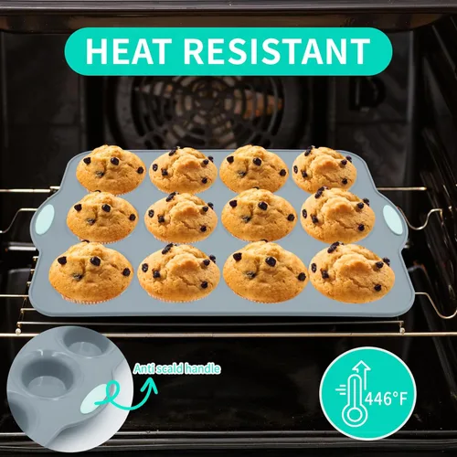 Miniatura 4 de To encounter Paquete de 2 Moldes de Silicona para Muffins con Marco de Metal, Molde para Cupcakes de 12 Tazas Tamaño Regular, Bandeja Antiadherente
