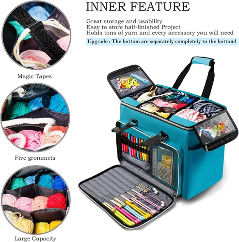 Miniatura 2 de MYBAGZING Bolsa de Tejer, Organizador Grande de Almacenamiento de Hilo, Bolsas y Totes de Crochet, Bolsas de Hilo para Crochet, Estuche Porta Hilos