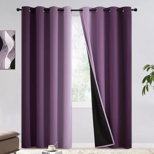 Miniatura 48 de COSVIYA - Cortinas 100% opacas y visillos con ombre, cortinas negras de 63 pulgadas de largo, 2 paneles, cortinas de oscurecimiento total