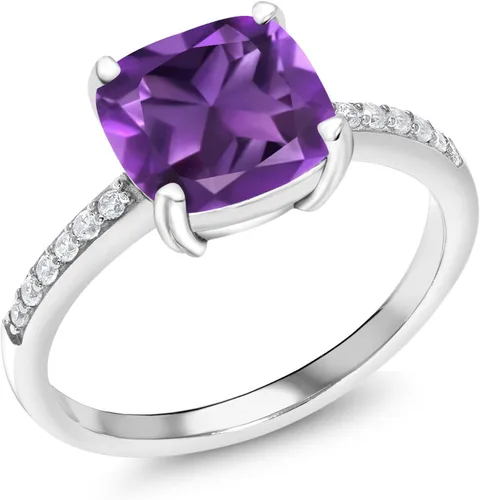 Miniatura 85 de Gem Stone King Anillo de compromiso de plata de ley 925 con piedra preciosa de corte cojín de 0.315 in Anillo de compromiso de aniversario de boda