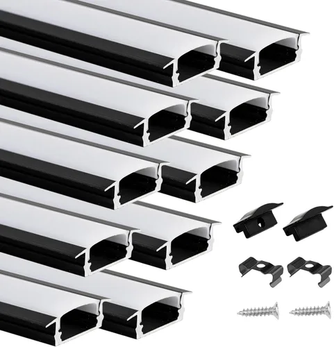 Miniatura 7 de Muzata Paquete de 5 canales LED empotrados de 3.3 pies/3.3 ft con cubierta blanca lechosa en forma de U de aluminio LED tira difusor canal U127 WW 1M