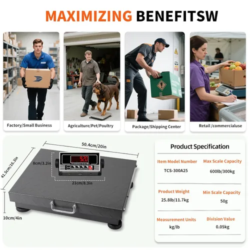 Miniatura 7 de MEIYA Báscula de envío resistente, báscula de plataforma industrial de 660 libras para paquetes, escala postal de precisión de 0.1 lb para pequeñas