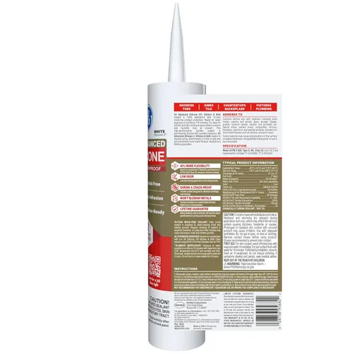 Miniatura 3 de GE Advanced - Sellador de silicona para cocina y baño, blanco, cartucho de 10 fl oz, paquete de 12 - Sellador de silicona 100% impermeable, adhesión
