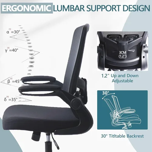 Miniatura 8 de Sillas de escritorio con ruedas, silla de oficina ergonómica de malla, altura ajustable y soporte lumbar giratorio, silla de oficina en casa