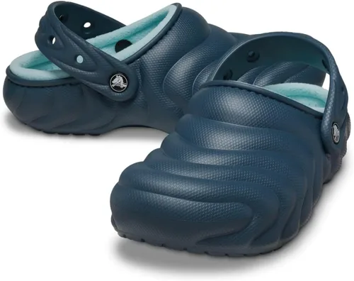 Miniatura 2 de Crocs Zuecos Unisex para Adultos Classic Lined Overpuff y Geometric Fuzzy Azul medianoche