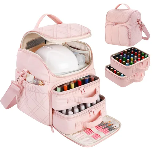 Miniatura 19 de FCQQYWZ Organizador de esmalte de uñas con 2 fundas desmontables con capacidad para 60 botellas y lámpara de uñas, organizadores de uñas portátiles
