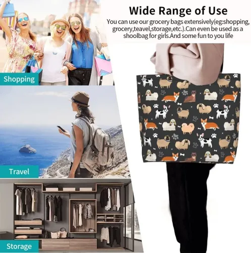Miniatura 6 de Divertida bolsa de mano con tema de perro para mujer, lindo estampado de hueso de pata, reutilizable, para playa, compras, regalos casuales de viaje