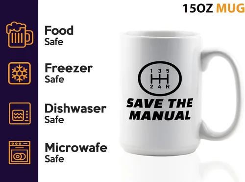 Miniatura 4 de Carguy Taza de café 15oz Blanco -guarde los manuales - Funny Sarcasm Car Lover Owner Enthusiast Mechanics Racing Street Racer Road Trip Organized