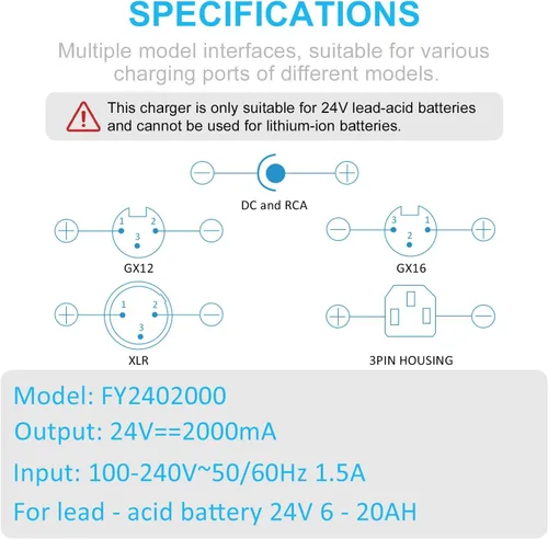 Miniatura 4 de Cargador de batería de scooter eléctrico 24V 2A, adaptador de corriente con 7 enchufes para Drive Medical, Go Go Elite Traveler, Pride Mobility