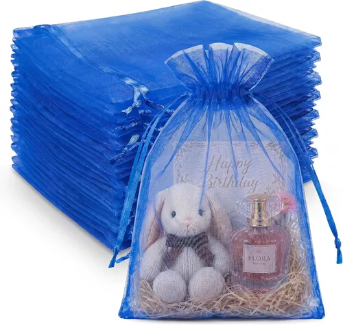 Miniatura 40 de Crweety 50 Piezas Bolsas de Organza Doradas de 3 x 4 Pulgadas, Pequeñas Bolsas de Regalo de Malla con Cordón para Favores de Boda, Despedida