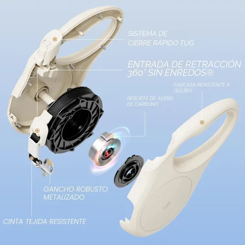 Miniatura 4 de TUG Quest - Correa retráctil para perro, retracción sin enredos de 360°, cinta de nailon fuerte de 16 pies (mediano, crema)