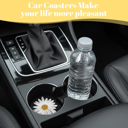 Miniatura 6 de 4 piezas de posavasos de automóvil con diseño de margaritas para portavasos, universales antideslizantes y absorbentes, lindos posavasos de cerámica