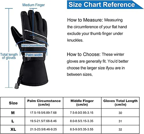 Miniatura 7 de Guantes de esquí impermeables, guantes de snowboard para pantalla táctil, guantes de nieve de invierno, guantes de clima frío para hombres y mujeres