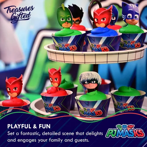 Miniatura 6 de Treasures Gifted Suministros para fiesta de cumpleaños con licencia oficial de PJ Masks - Sirve a 24 invitados - Juego clásico de vajilla PJ Masks