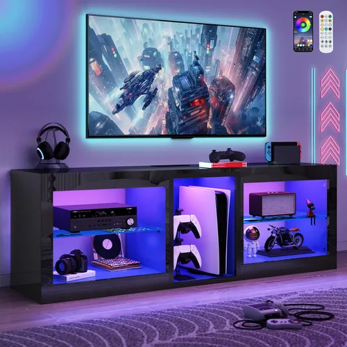 chartustriable Soportes de TV LED con toma de corriente para TV de 60 65 pulgadas, centro de entretenimiento moderno de 55" con luz de 7000 colores