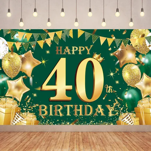 Miniatura 8 de Cartel de feliz cumpleaños número 100 de oro verde, 3.6 x 6 pies, montaje en pared, fiesta, cumpleaños