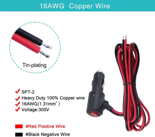 Miniatura 3 de Enchufe macho de repuesto para encendedor de cigarrillos de 12 V con interruptor de encendido y apagado - 3 pies, enchufe macho de 12 V con fusible