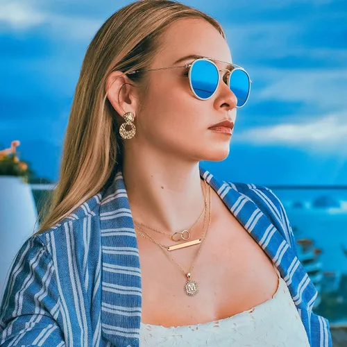 Miniatura 3 de Collares con iniciales en capas para mujer, collar de barra chapado en oro de 14 quilates, collar con dije de letra hexagonal en capas delicadas