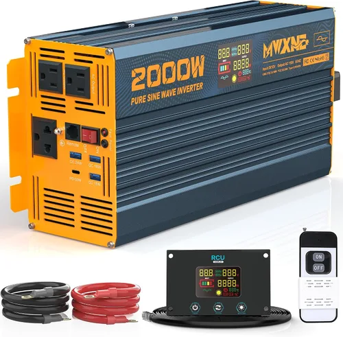 Miniatura 14 de Inversor de Potencia de Onda Sinusoidal Pura de 1200 Vatios DC 12V a 110V AC Convertidor con Dos Salidas de CA, Puertos USB de Carga Rápida