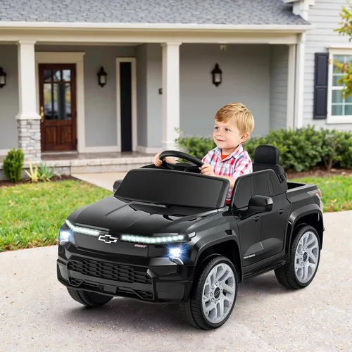 Miniatura 9 de Costzon Vehículo para montar en coche, camión Chevrolet con licencia de 12 V, vehículos eléctricos para niños con control remoto, almacenamiento