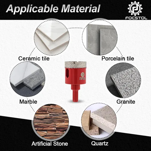 Miniatura 5 de FOCSTOL - Broca de núcleo de diamante de 1-3/8 pulgadas, 2 piezas de sierra de diamante de 1.378 in con vástago hexagonal para azulejos