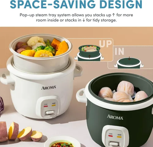 Miniatura 3 de AROMA® CoreCoat - Olla arrocera con cesta desplegable para cocinar alimentos (4 tazas cocidas, 2 tazas sin cocinar)