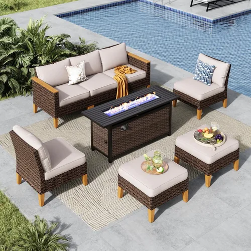 Miniatura 28 de MFSTUDIO Juego de 2 muebles de ratán para patio, sofá biplaza de mimbre para exteriores, juego de conversación para jardín, piscina, patio trasero