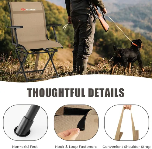 Miniatura 8 de Goplus Silla de Caza, Silla Plegable Giratoria de 360° para Puesto de Caza con Correa de Transporte, Capacidad de 330 Libras, Taburete Portátil