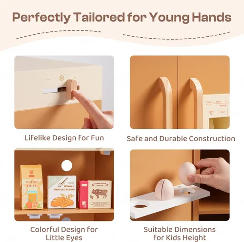 Miniatura 4 de ROBOTIME Refrigerador de madera para niños, refrigerador de cocina de juguete para niños pequeños, refrigerador de juguete con máquina de hielo