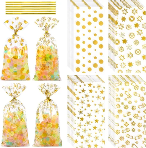 Miniatura 33 de 100 bolsas de regalo de celofán con estampado de estrellas, de 6 x 10 pulgadas, bolsas de regalo de celofán, bolsas de regalo de fiesta, bolsas