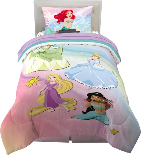 Franco Juego de sábanas y edredón súper suave para niños, 4 piezas, tamaño individual, princesa Disney Ariel, la Sirenita