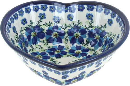 Miniatura 4 de Blue Rose - Cuenco de corazón pequeño de cerámica polaca Country Meadow
