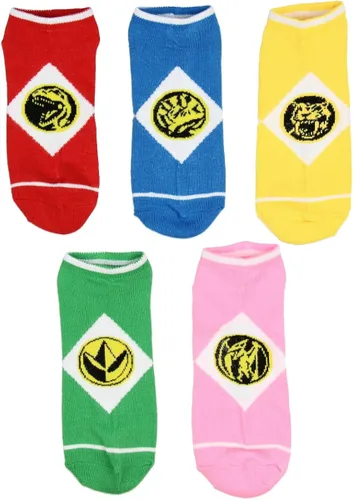 Bioworld Calcetines Power Rangers para adultos diseño de personajes para adultos paquete de 5 calcetines de tobillo que no se ven Varios colores