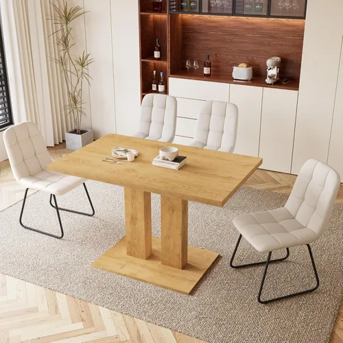 Miniatura 14 de HIPIHOM Mesa de comedor moderna de 46 pulgadas, mesa de cocina rectangular con acabado de roble, mesa de comedor compacta para 4, construcción Mesa