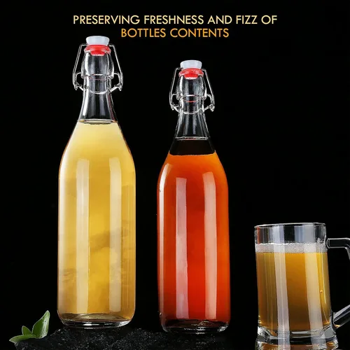 Miniatura 2 de YEBODA Botellas de vidrio transparente con tapón para cerveza casera, kéfir de kombucha y sello de silicona hermético, 32 onzas (4 unidades)