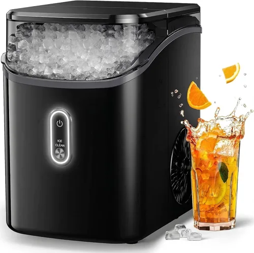 Miniatura 19 de Silonn Nugget Máquinas de Hielo para Encimera, Temporizador Máquina de Hielo de Guijarros con Hielo Suave Masticable, Máquina de Hielo de 44 libras
