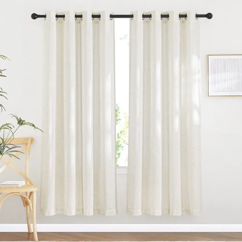 Miniatura 29 de NICETOWN Cortinas de lino traslúcidas con textura de lino de 84 pulgadas de largo, con ojales semitraslúcidos, tratamientos de ventana, privacidad